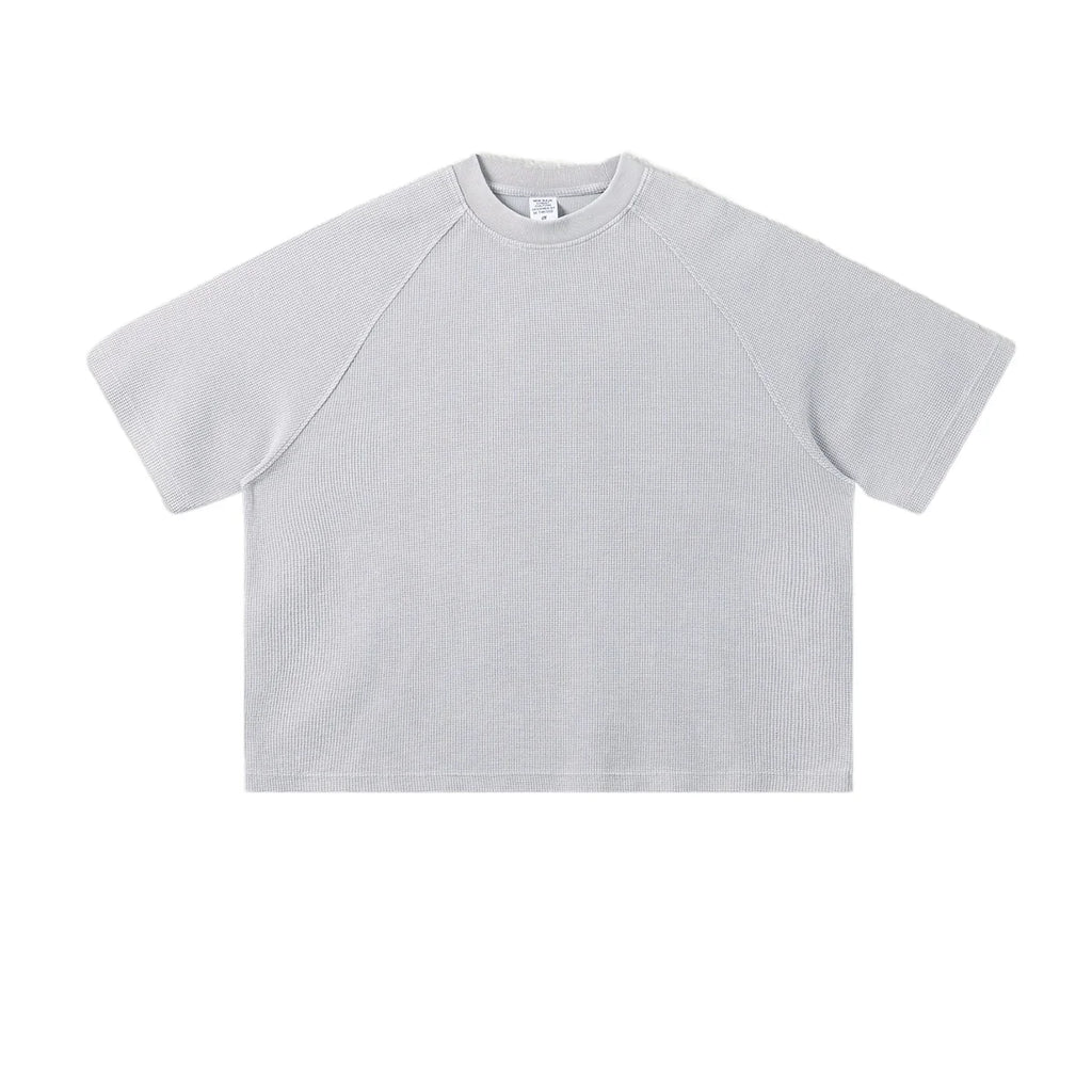 Custom LOGO Men's Summer 235G American Waffle Wash Fade Old Cotton Polyester Boxy Short Wide Shoulder Short Sleeve T-ShirtCustomizable High Quality Skinny Short Sleeve T-Shirt | Custom Logo