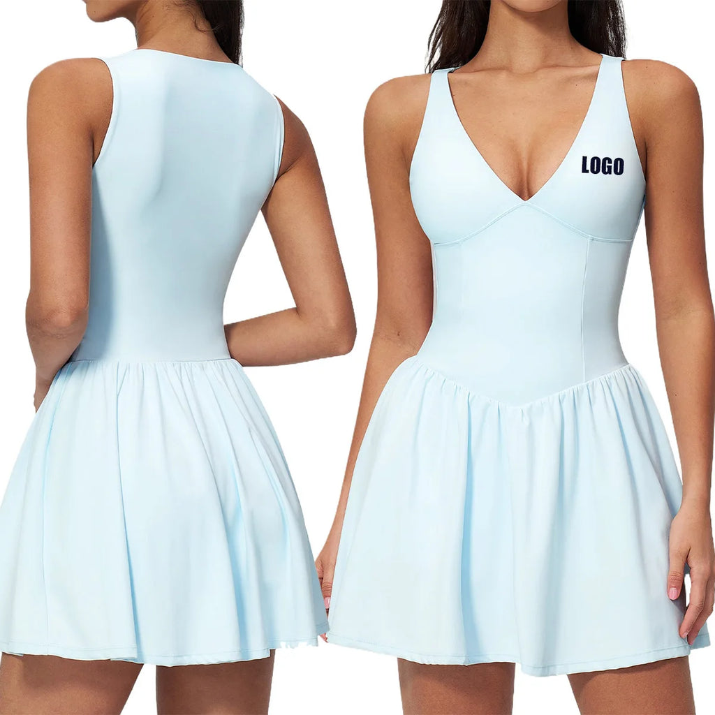 Customizable Women's V-Neck Suspender Pocket Sports Dress | Custom Logo