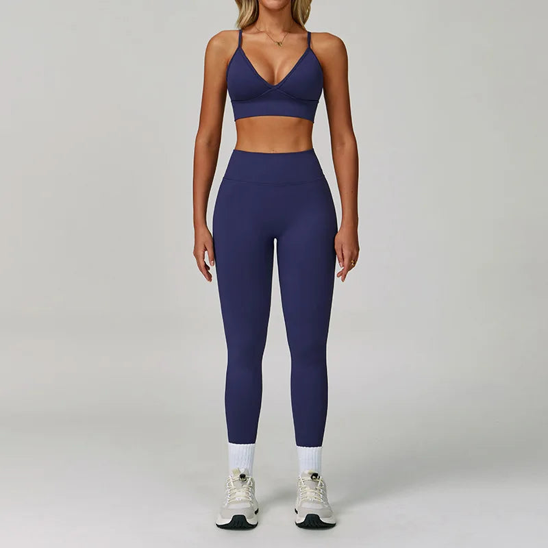 Custom LOGO seamless tight-fitting Yu suit quick-drying fitness suit outdoor running sports vest trousers two-piece set