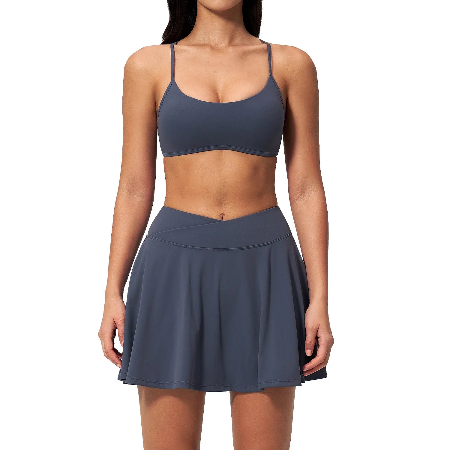 Customized LOGO women's new sports beauty back bra anti-light skirt with pockets running sports quick-drying yoga two-piece set
