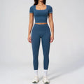 Custom LOGO women's yoga high waist tight trousers hip-lifting sports quick-drying short-sleeved fitness clothes two-piece set