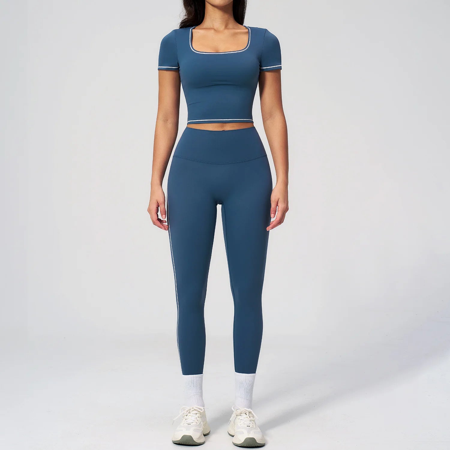 Custom LOGO women's yoga high waist tight trousers hip-lifting sports quick-drying short-sleeved fitness clothes two-piece set
