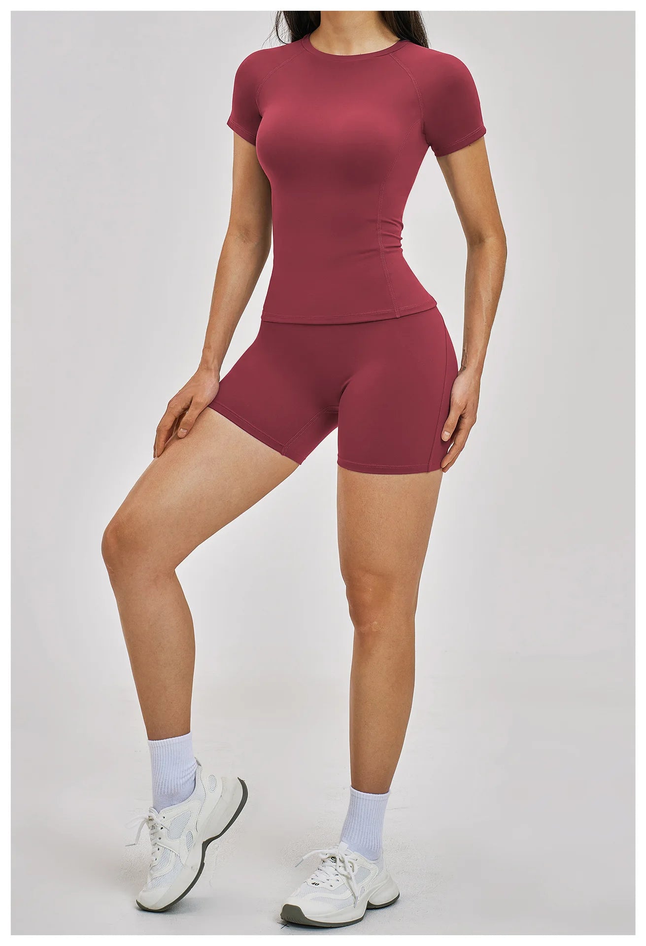 Custom LOGO women's spring and summer short-sleeved sports yoga fitness clothes shorts casual sports two-piece set