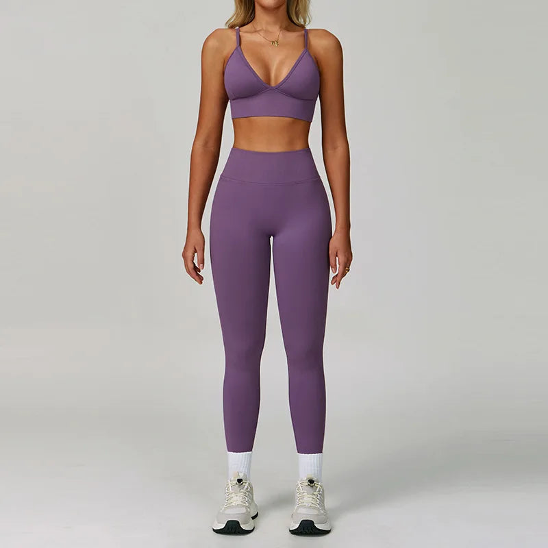 Custom LOGO seamless tight-fitting Yu suit quick-drying fitness suit outdoor running sports vest trousers two-piece set