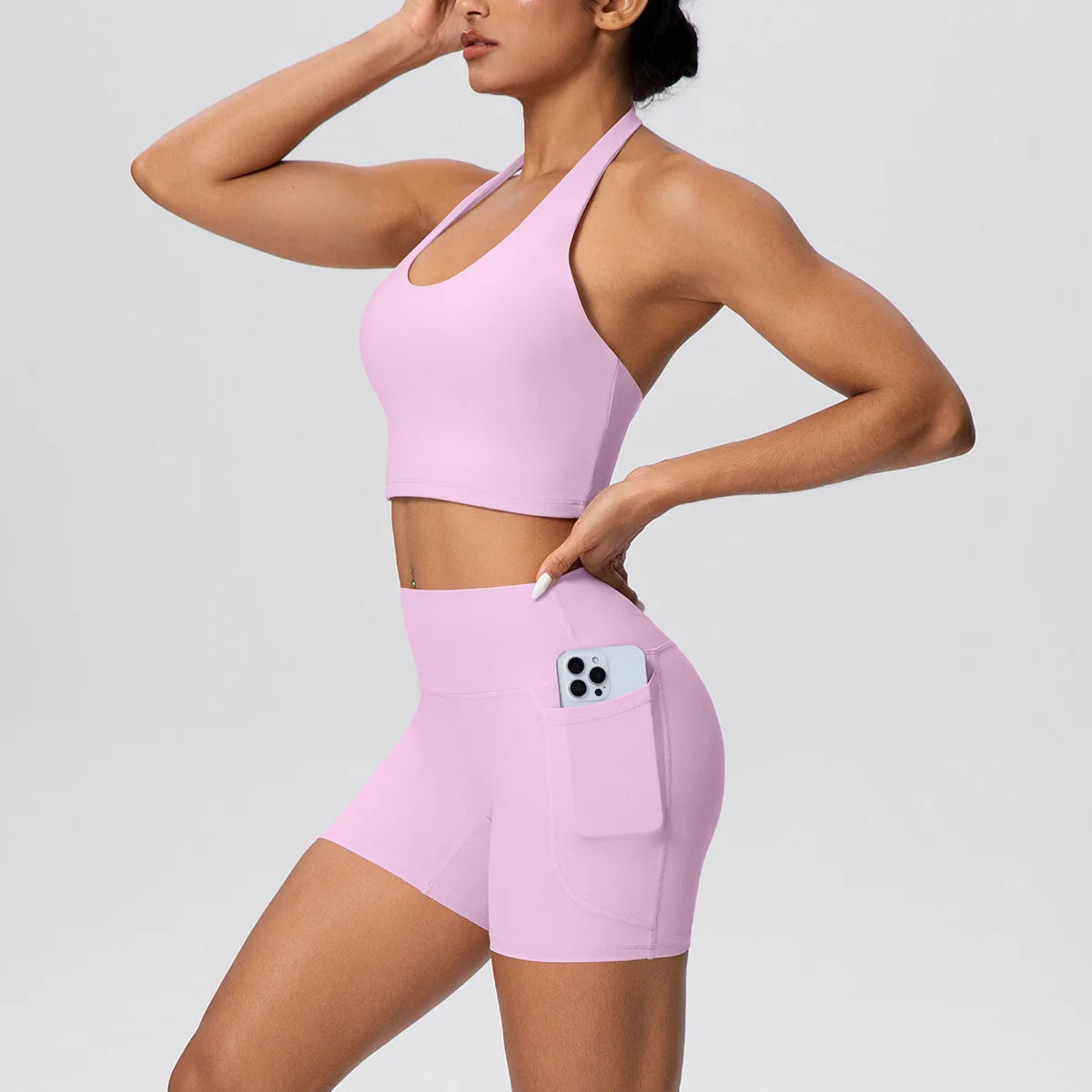 Custom LOGO new women's neck vest pocket shorts yoga clothes sports and fitness two-piece set