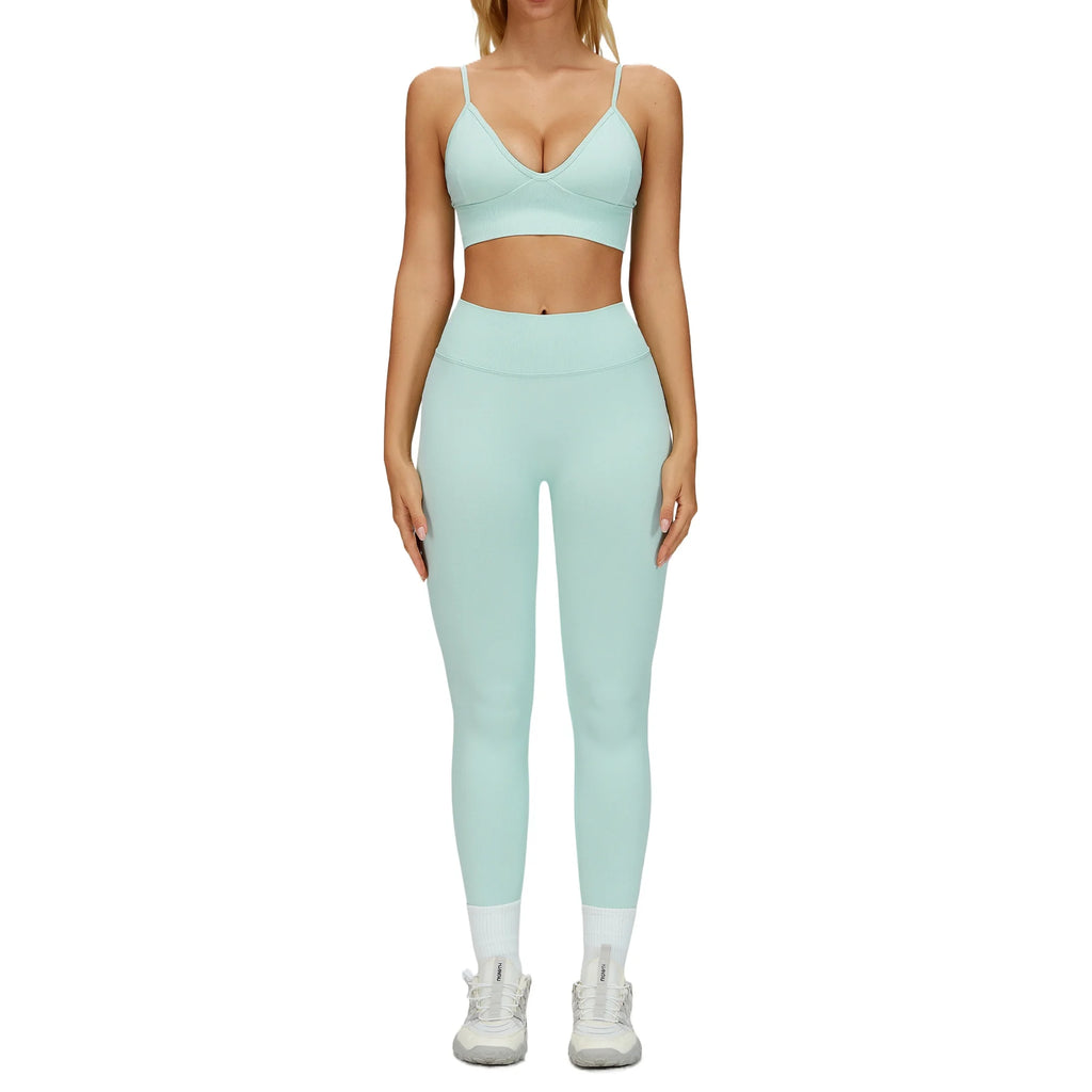Custom LOGO seamless tight-fitting Yu suit quick-drying fitness suit outdoor running sports vest trousers two-piece set