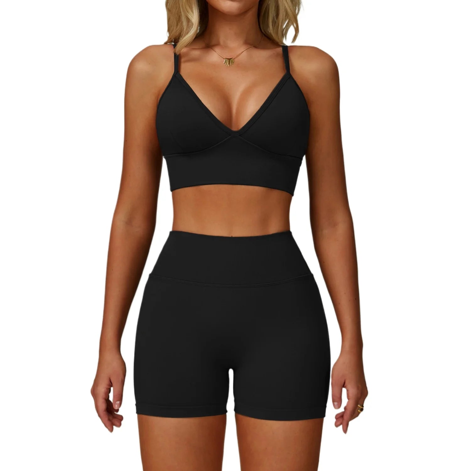 Custom LOGO women's seamless tight yoga quick-drying fitness wear outdoor running vest shorts sports two-piece set