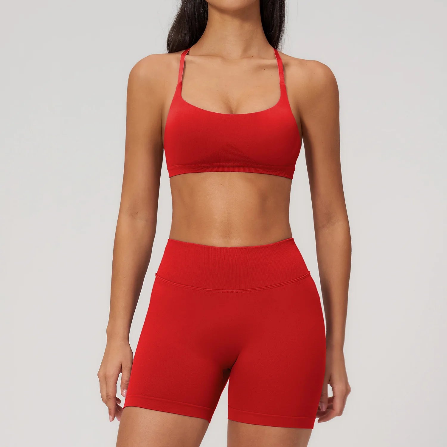 Custom LOGO women's seamless yoga quick-drying tight sports outdoor casual running fitness vest shorts two-piece set