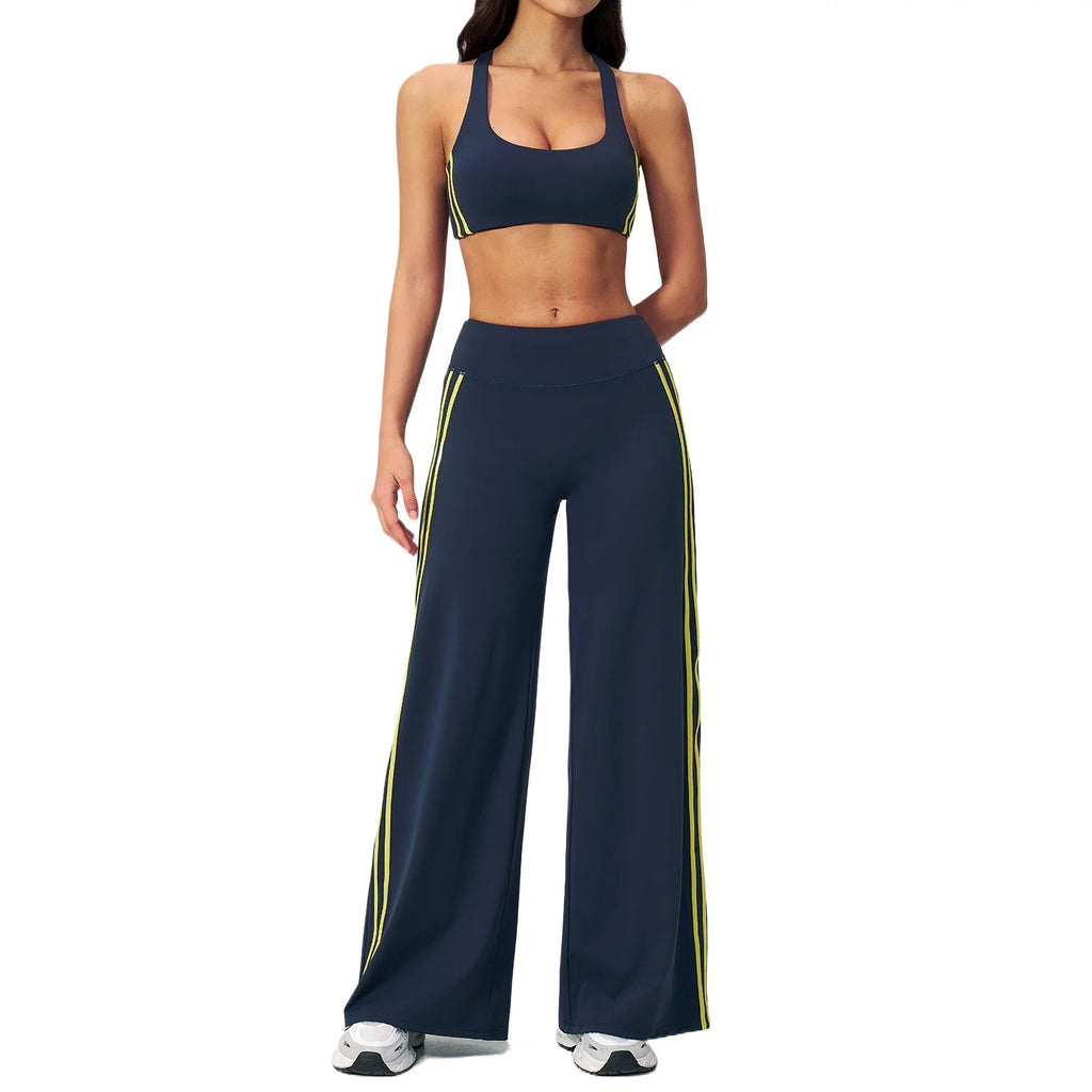 Custom LOGO women's color-matching yoga three-dimensional beauty back outdoor sports fitness vest wide-leg pants two-piece set