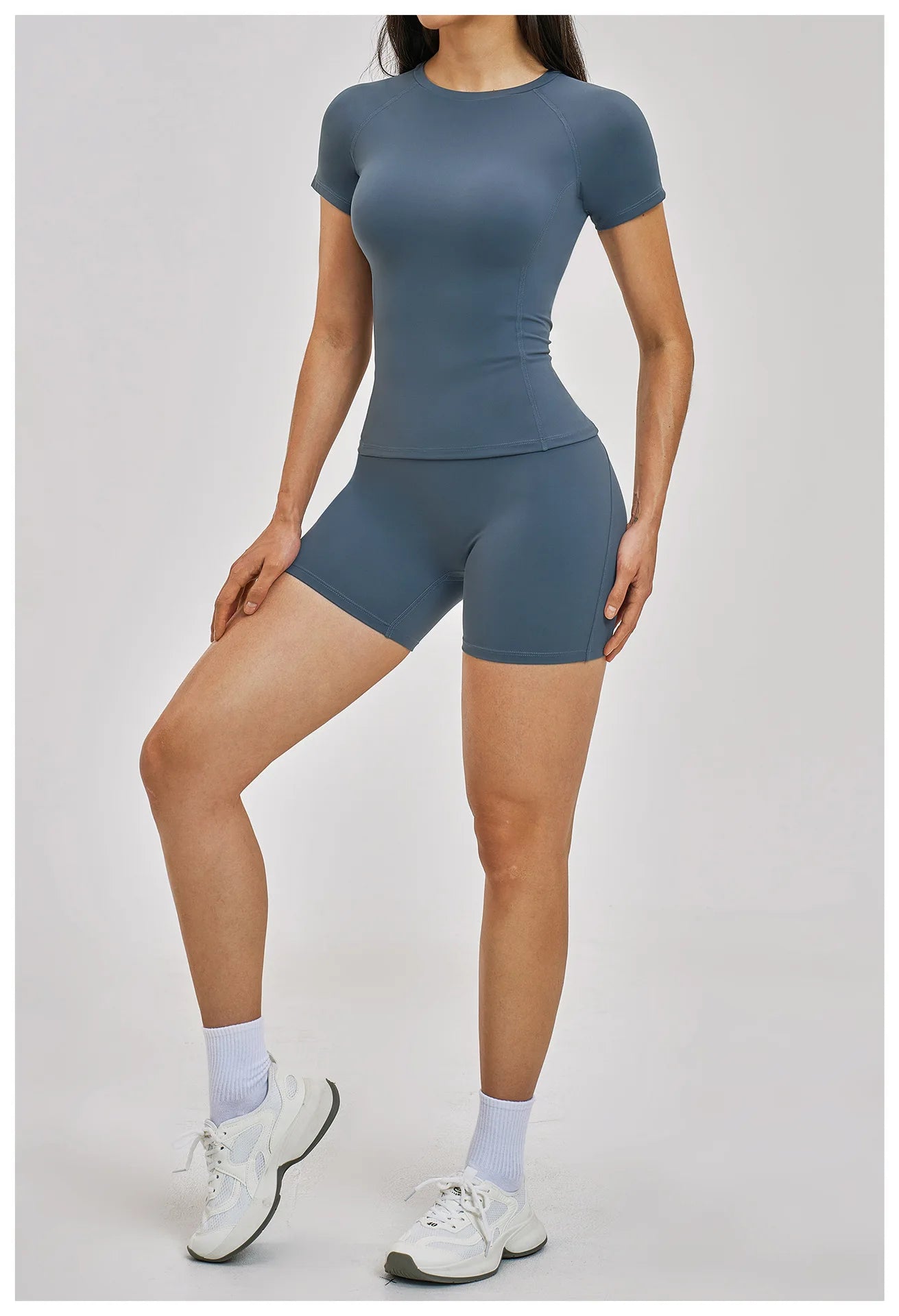 Custom LOGO women's spring and summer short-sleeved sports yoga fitness clothes shorts casual sports two-piece set