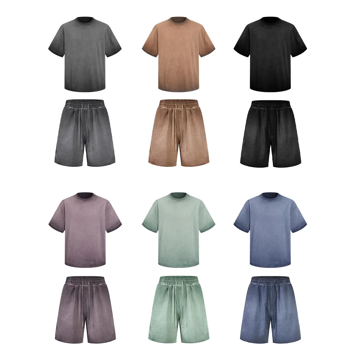 Custom LOGO men's women's 275G washed old 100% cotton spring and summer casual short sleeves American street shorts sports suit