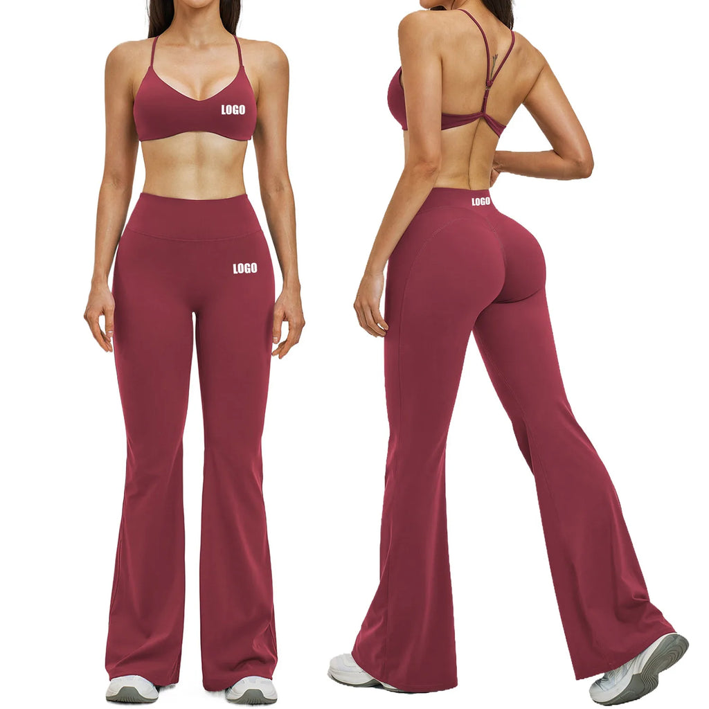 Custom LOGO Women's Skinny Back Yoga Fashion Micro Fitness Sports Outdoor Running Fitness Wear Two-piece Set