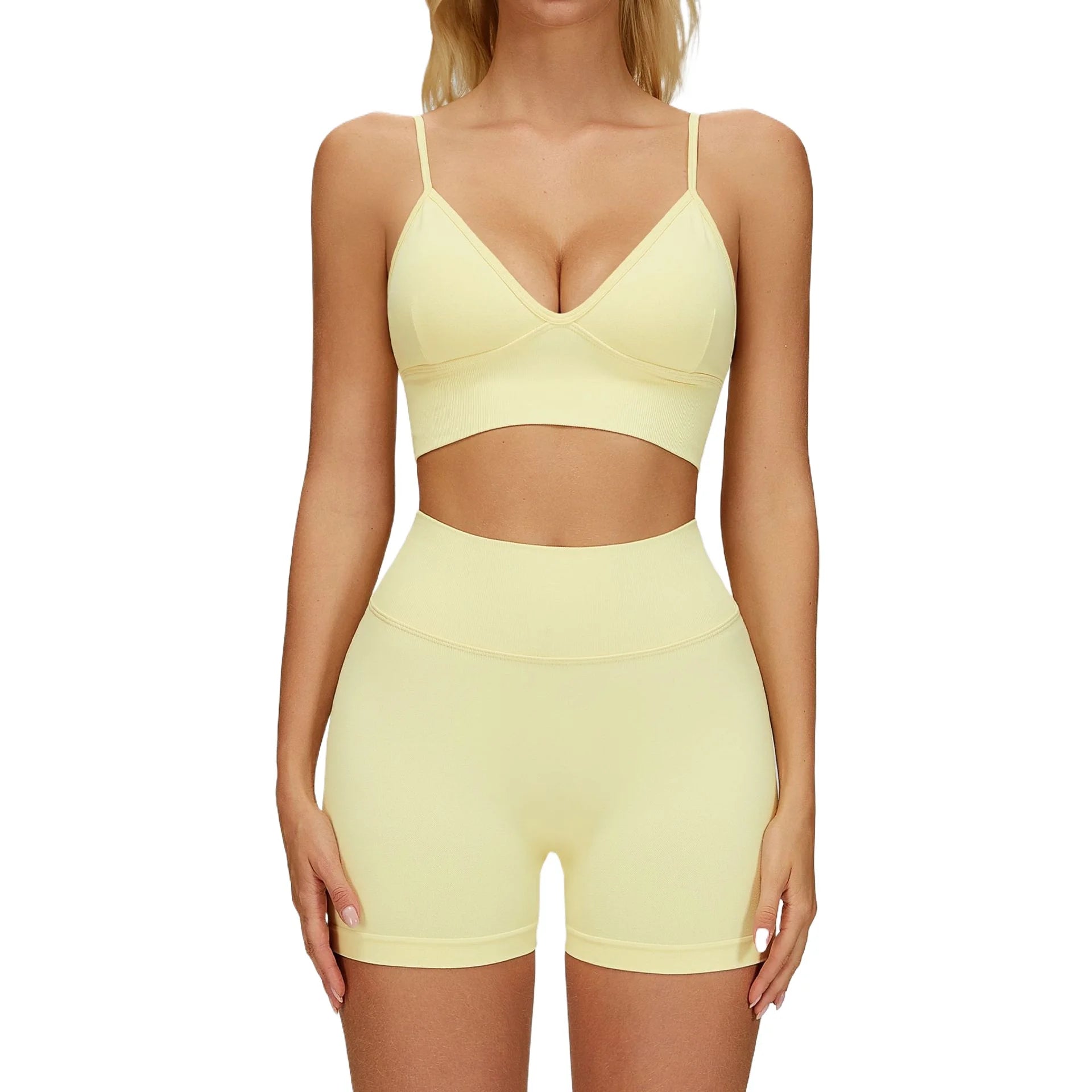 Custom LOGO women's seamless tight yoga quick-drying fitness wear outdoor running vest shorts sports two-piece set