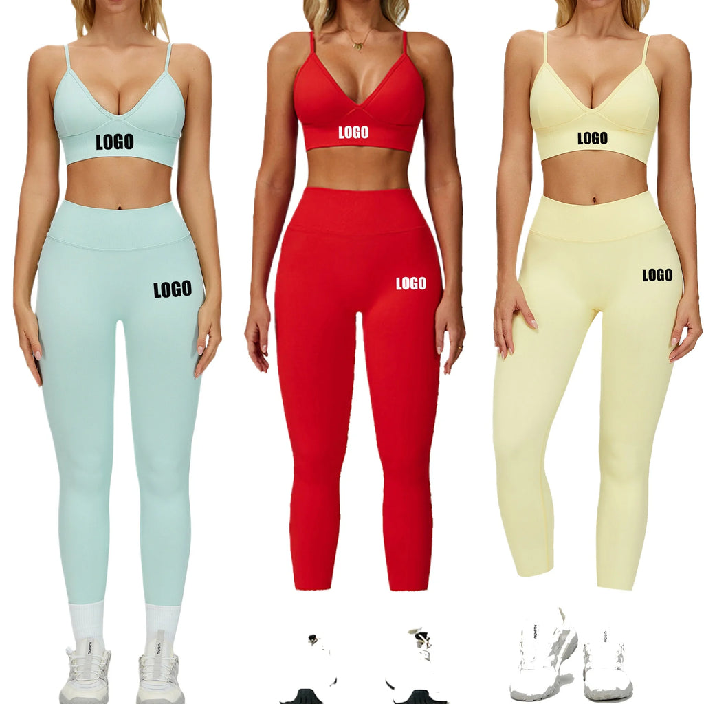 Custom LOGO seamless tight-fitting Yu suit quick-drying fitness suit outdoor running sports vest trousers two-piece set