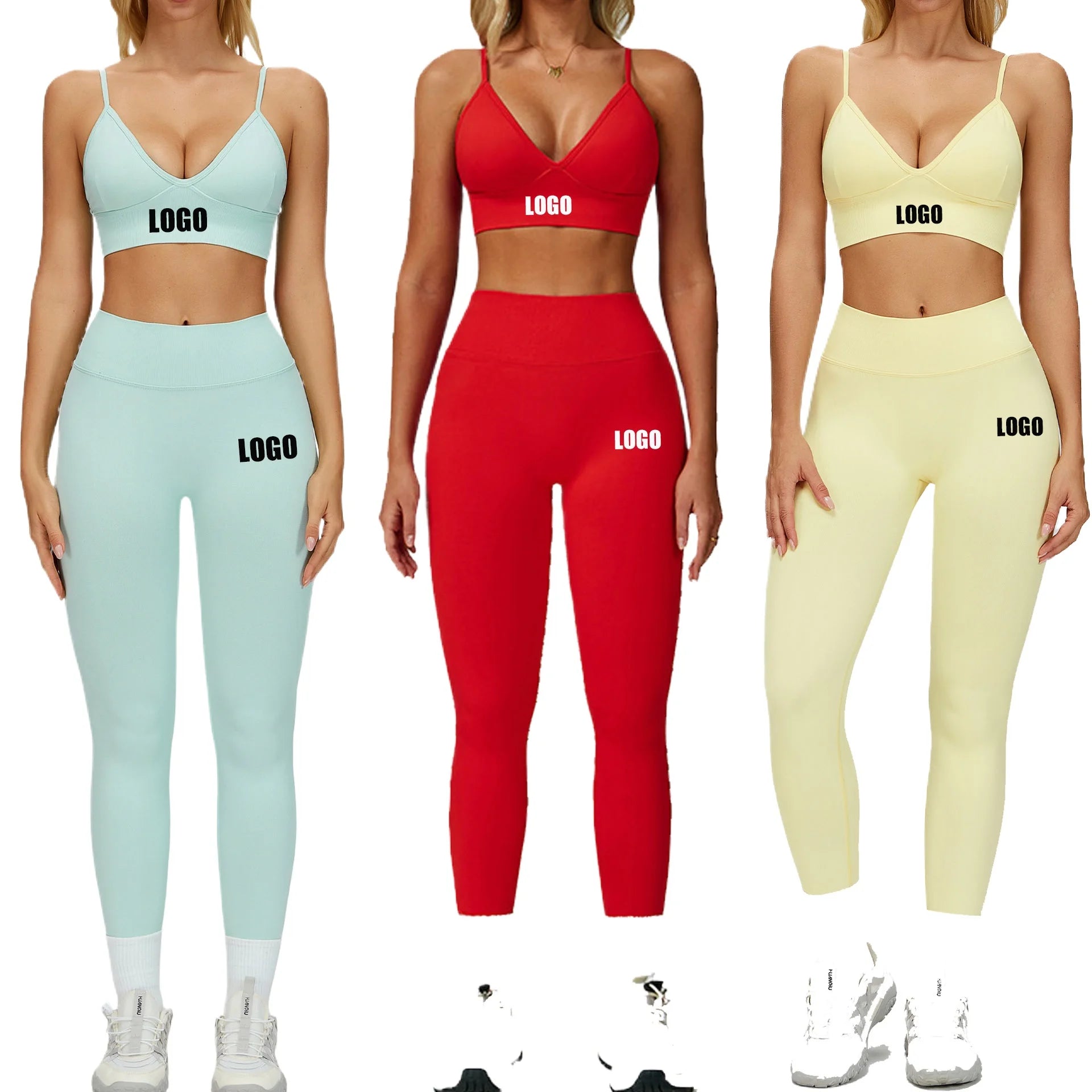 Custom LOGO seamless tight-fitting Yu suit quick-drying fitness suit outdoor running sports vest trousers two-piece set