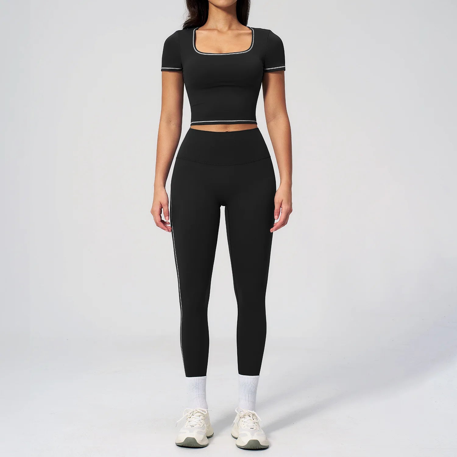 Custom LOGO women's yoga high waist tight trousers hip-lifting sports quick-drying short-sleeved fitness clothes two-piece set