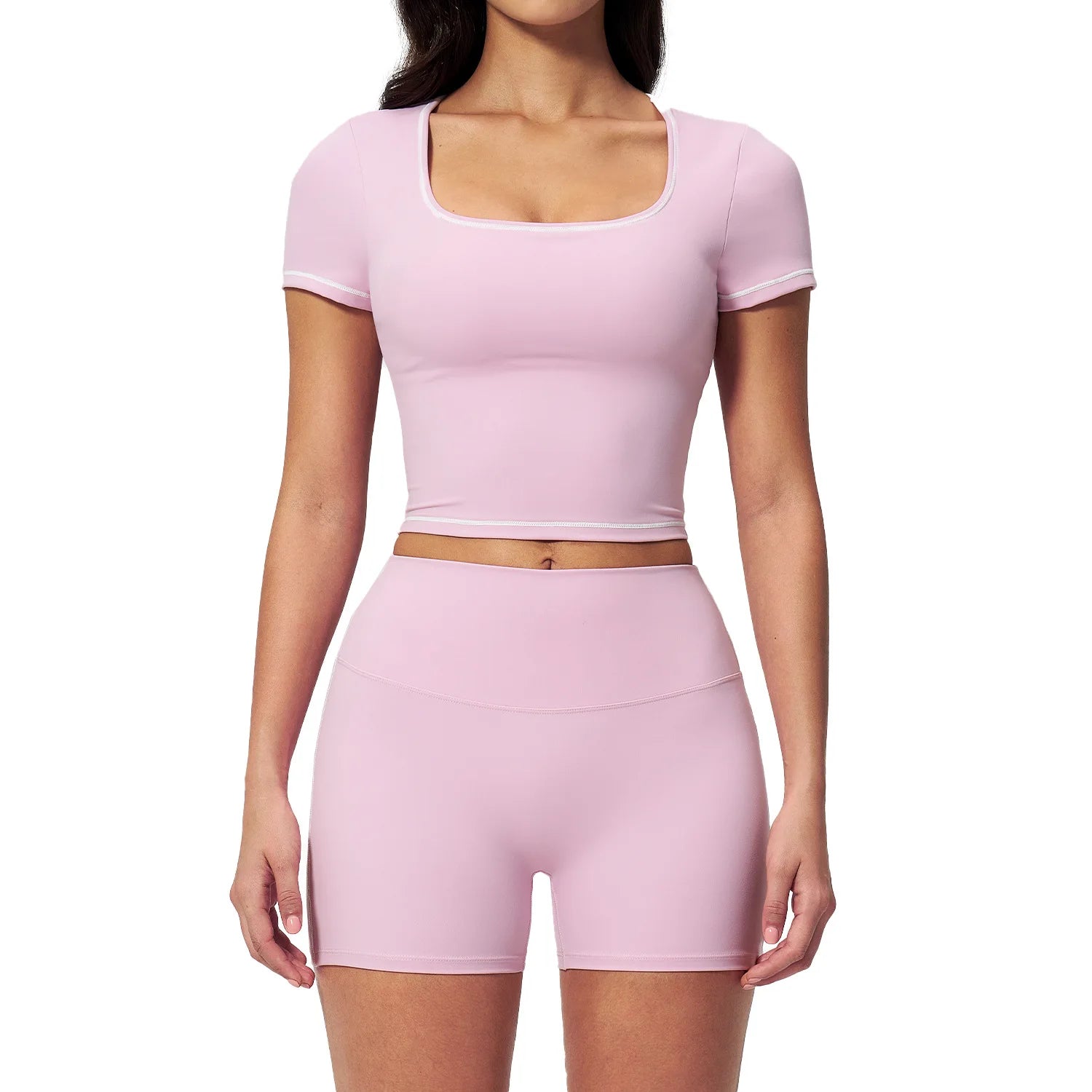 Custom LOGO women's summer new tight yoga elastic high waist sports shorts quick-drying fitness short-sleeved two-piece set
