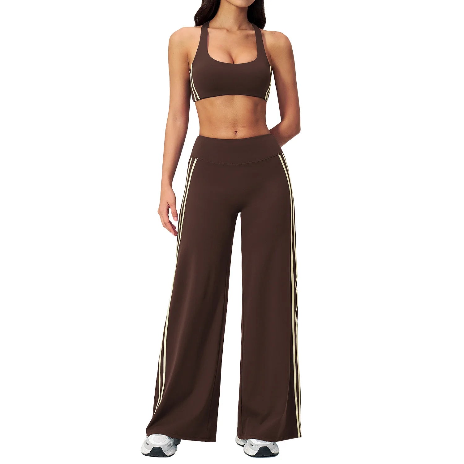 Custom LOGO women's color-matching yoga three-dimensional beauty back outdoor sports fitness vest wide-leg pants two-piece set