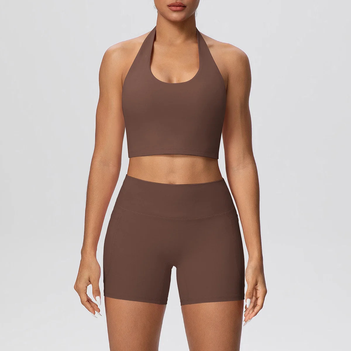 Custom LOGO new women's neck vest pocket shorts yoga clothes sports and fitness two-piece set