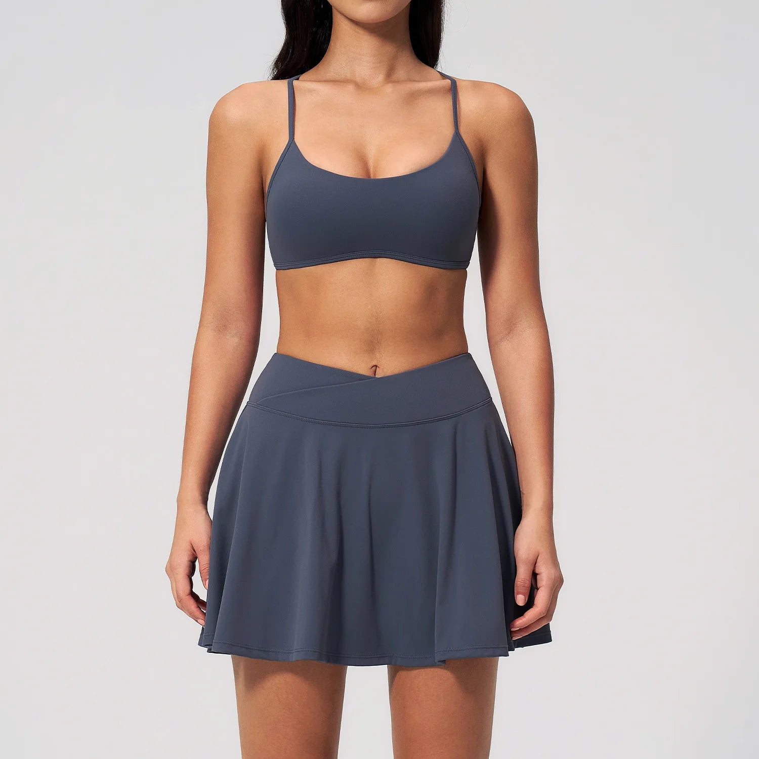 Customized LOGO women's new sports beauty back bra anti-light skirt with pockets running sports quick-drying yoga two-piece set