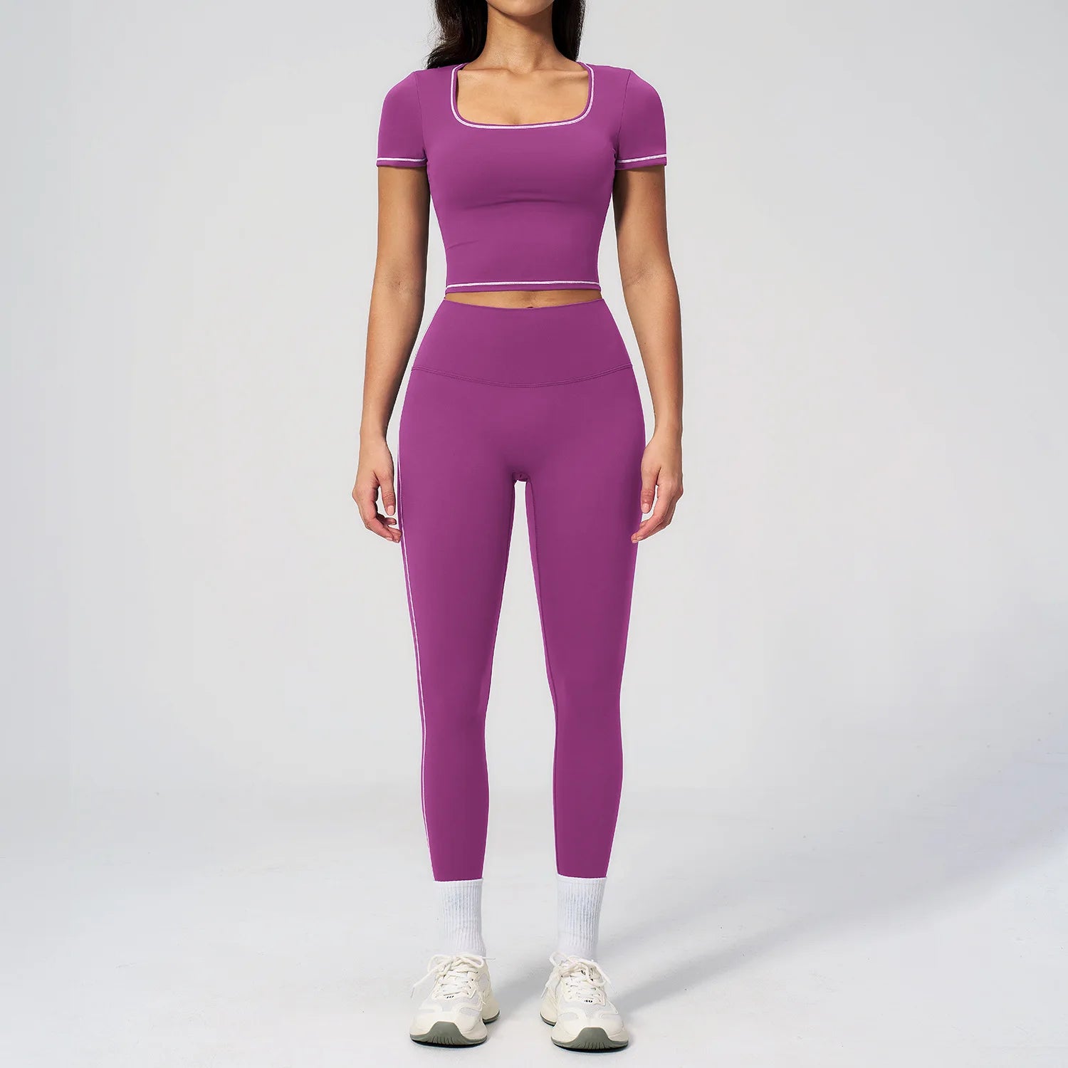 Custom LOGO women's yoga high waist tight trousers hip-lifting sports quick-drying short-sleeved fitness clothes two-piece set