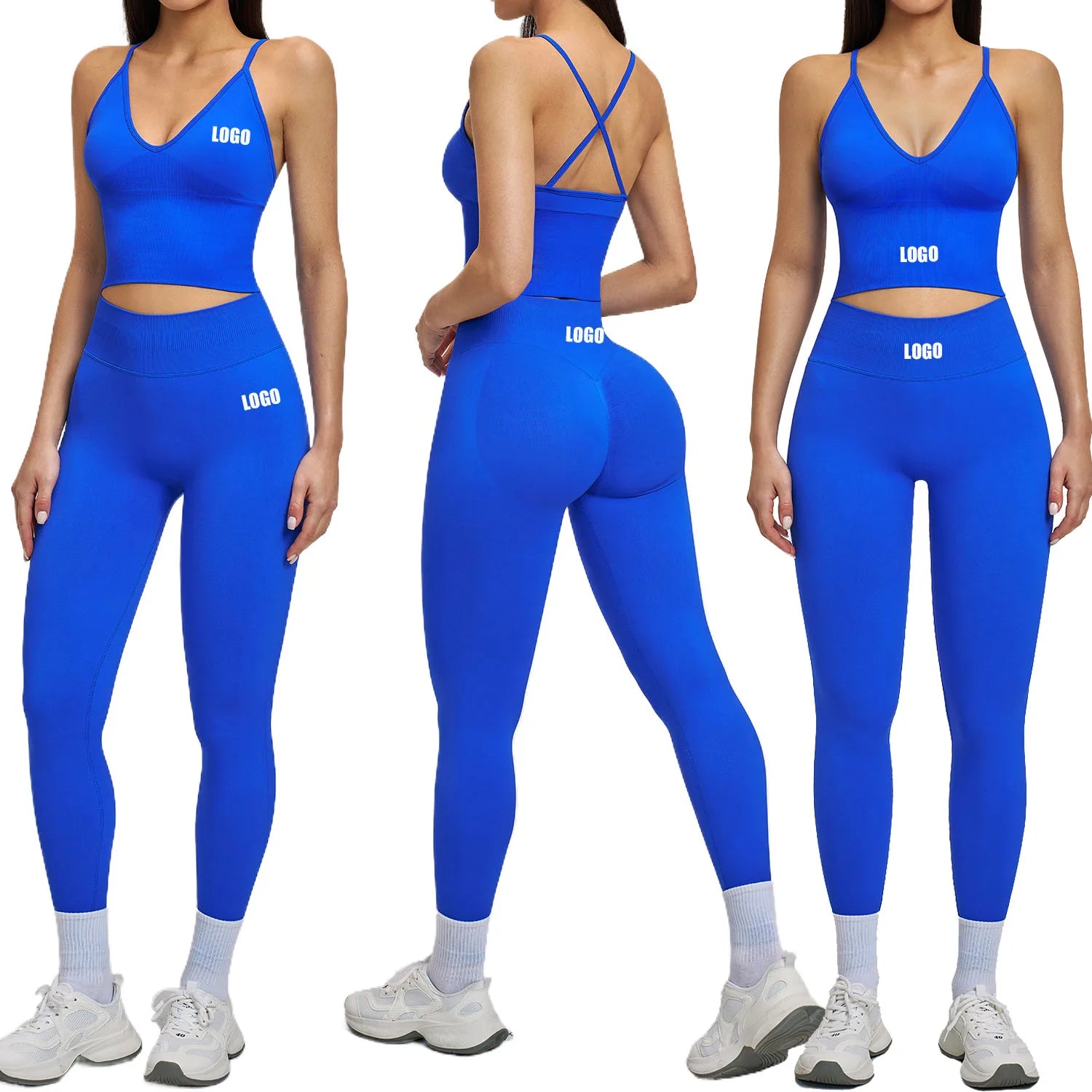 Custom LOGO women's seamless yoga I-shaped beautiful back tight fitness clothes high elastic running sports two-piece set