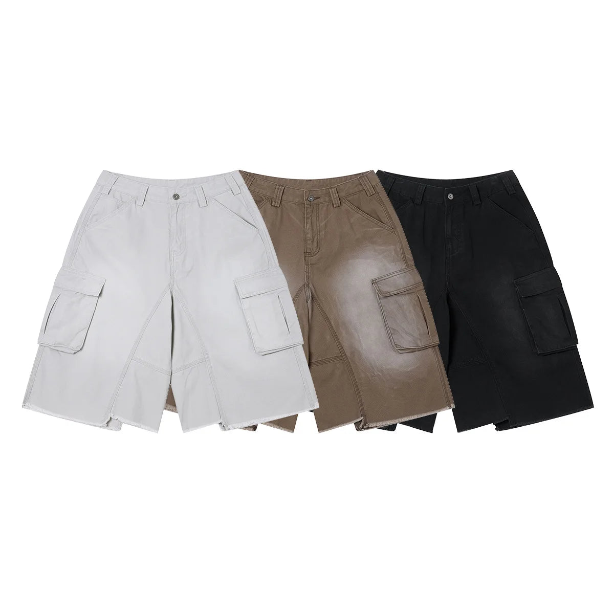 Custom LOGO men's 310G heavy 100% cotton summer American street multi-pocket retro washed old loose tooling seven-point shorts