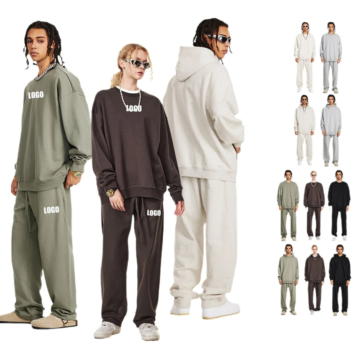 Custom LOGO men's and women's spring, autumn and winter 440G heavy terry fabric loose casual sports sweater set