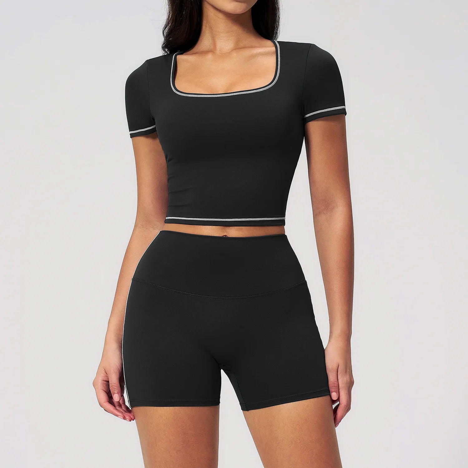 Custom LOGO women's summer new tight yoga elastic high waist sports shorts quick-drying fitness short-sleeved two-piece set