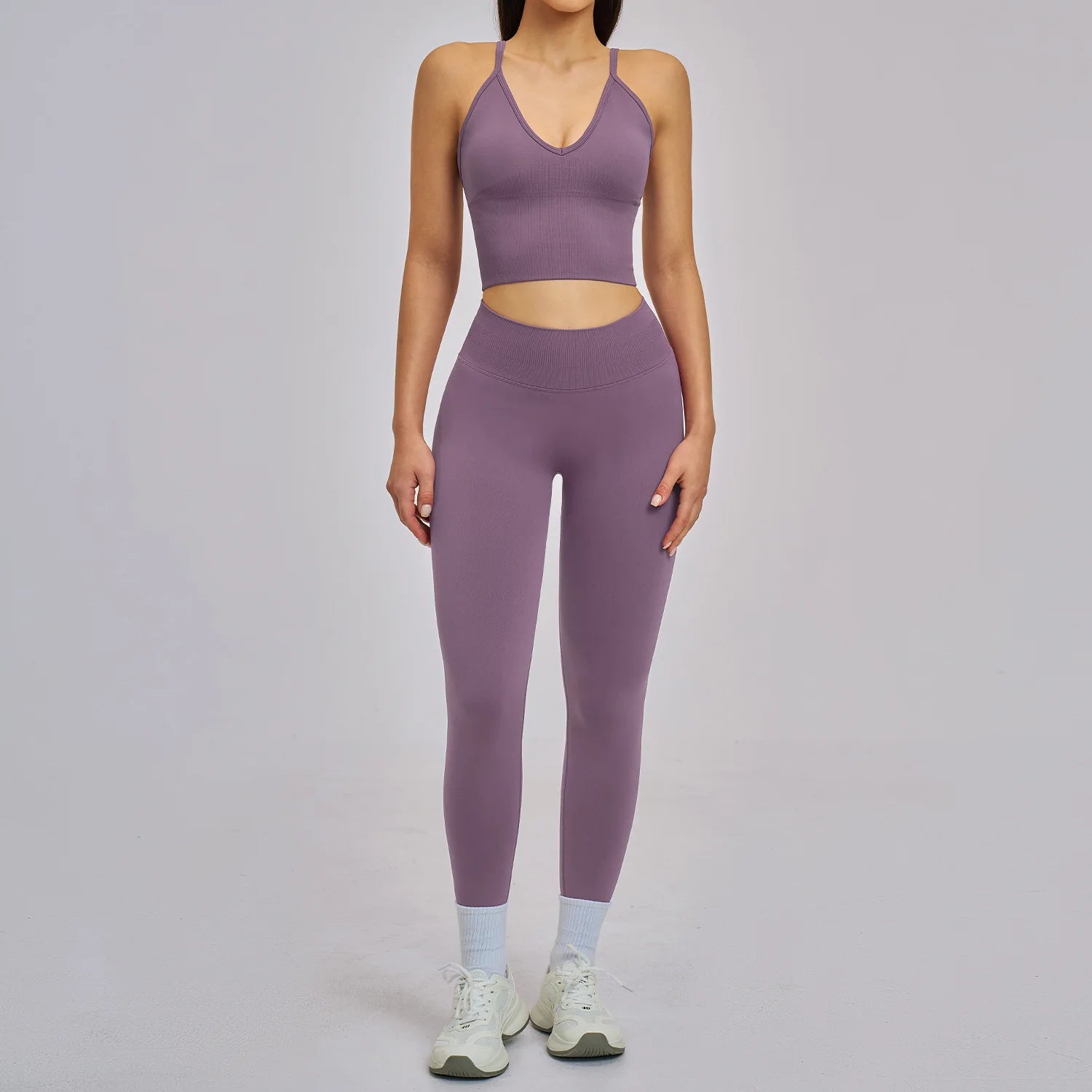 Custom LOGO women's seamless yoga I-shaped beautiful back tight fitness clothes high elastic running sports two-piece set