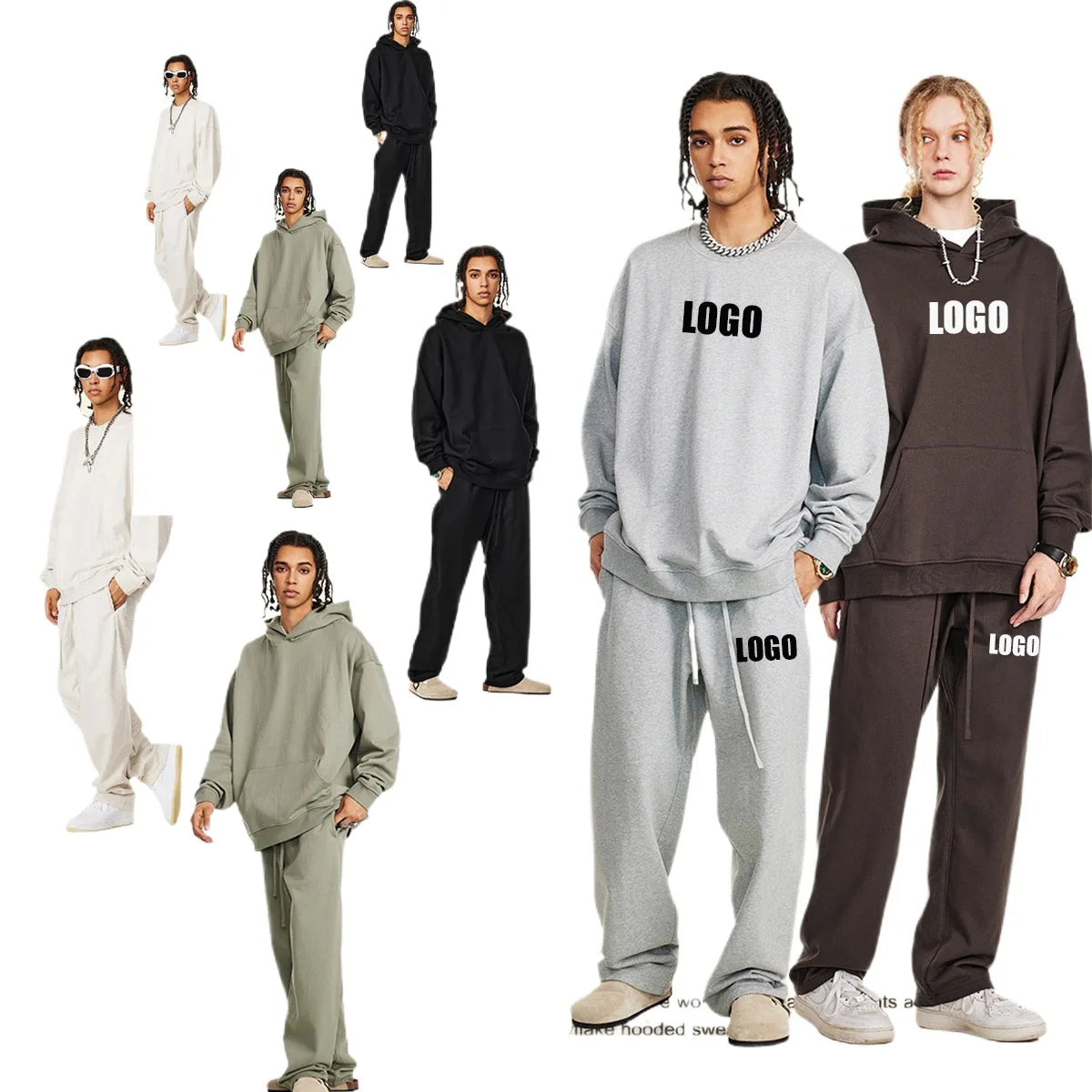 Custom LOGO men's and women's spring, autumn and winter 440G heavy terry fabric loose casual sports sweater set