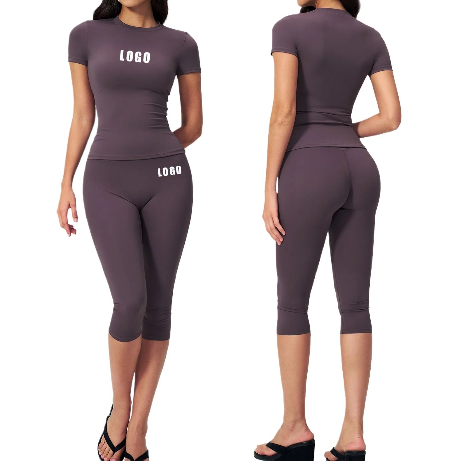 Custom LOGO women's breathable tight yoga clothes high waist quick-drying fitness clothes seven-point pants sports two-piece set