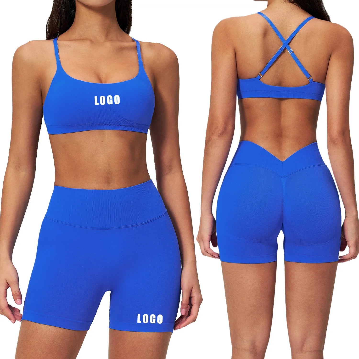 Custom LOGO women's seamless yoga quick-drying tight sports outdoor casual running fitness vest shorts two-piece set