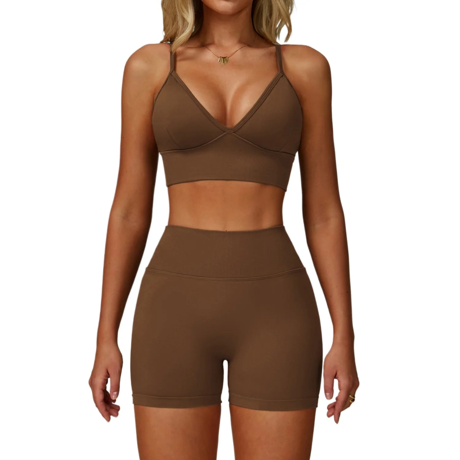 Custom LOGO women's seamless tight yoga quick-drying fitness wear outdoor running vest shorts sports two-piece set